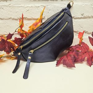 Banane SACHA cuir métallisé double zip