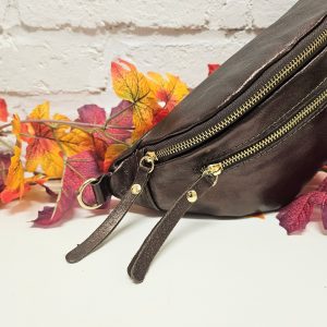 Banane SACHA cuir métallisé double zip