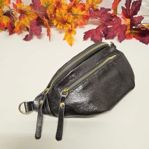 Banane SACHA cuir métallisé double zip