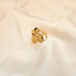 Bague Acier Doré Fleur
