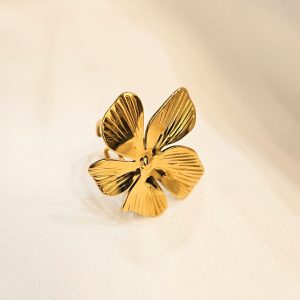 Bague Acier Doré Grande Fleur