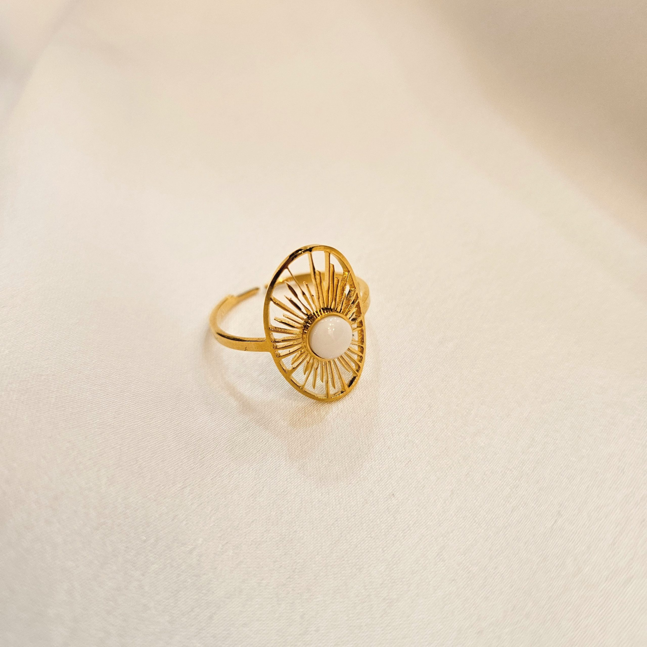 Bague Acier Argenté Fleur en Strass