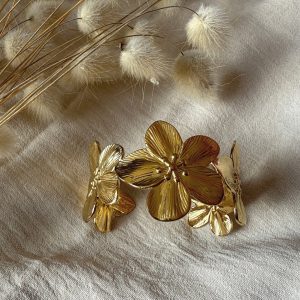 Bracelet manchette doré fleurs