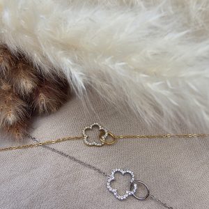 Bracelet acier fleur en strass en acier inoxydable