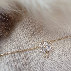 Bracelet en acier Trèfle en strass