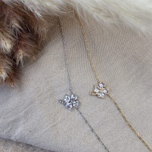 Bracelet en acier Trèfle en strass