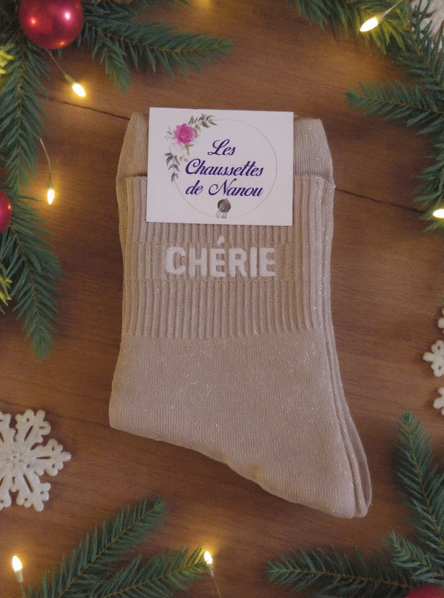 Chaussette à label "CHÉRIE" beige