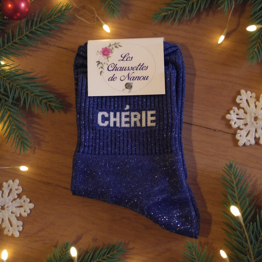 Chaussette à label "CHÉRIE" Bleu foncée