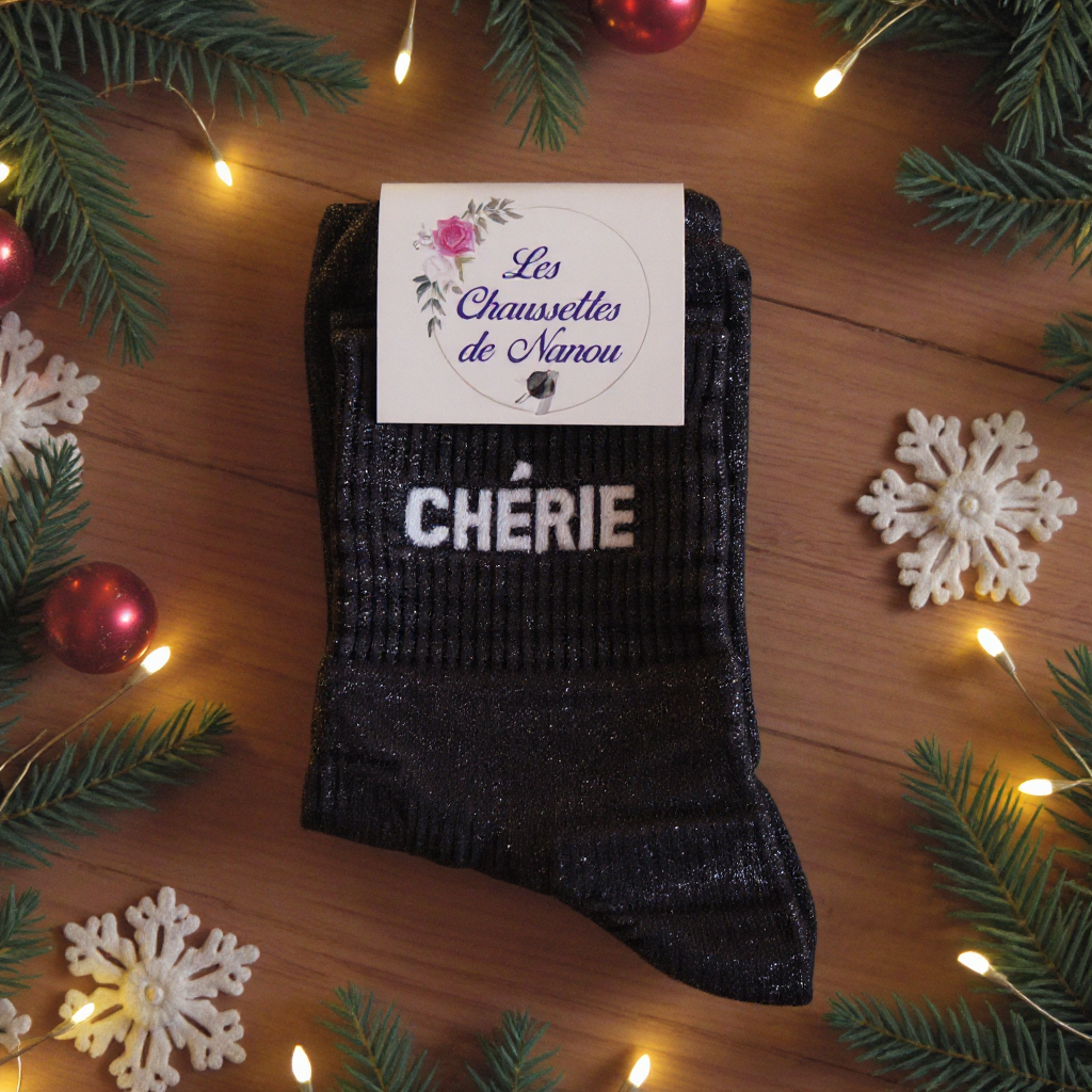 Chaussette à label "CHÉRIE" noir