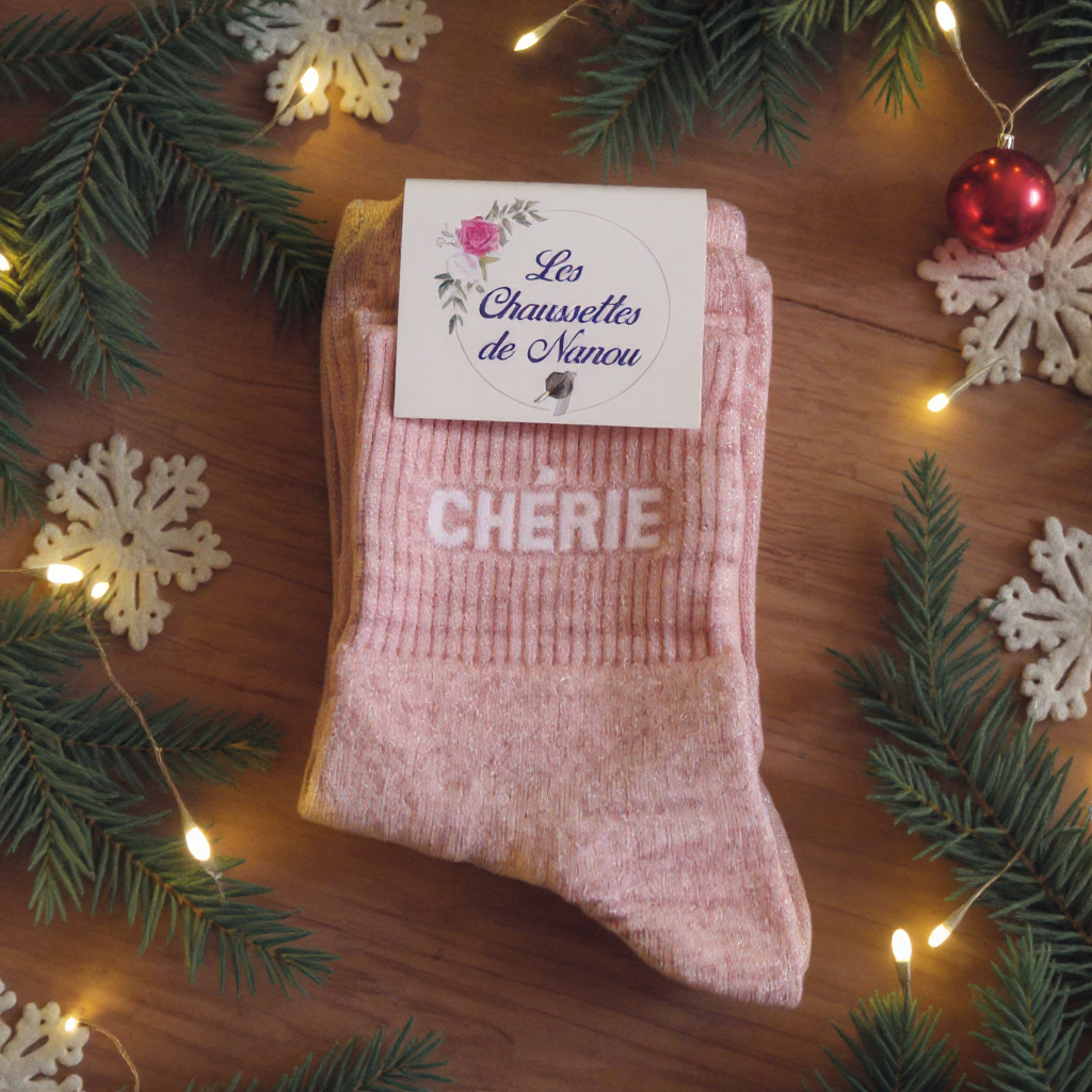 Chaussette à label "CHÉRIE" Rose