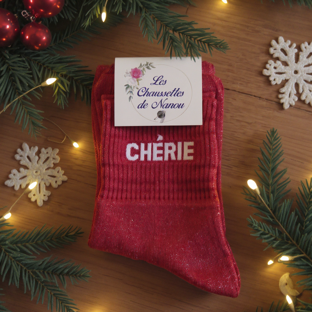 Chaussette à label "CHÉRIE" rouge