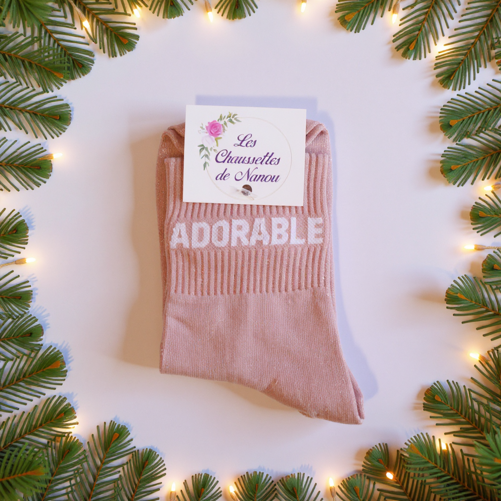 Chaussettes "ADOREABLE" rose poudre