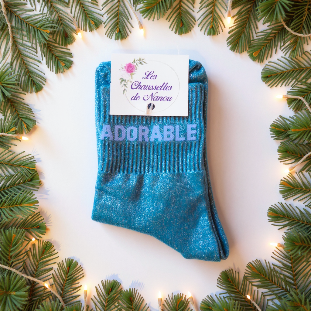 chaussette "adorable" bleu canard