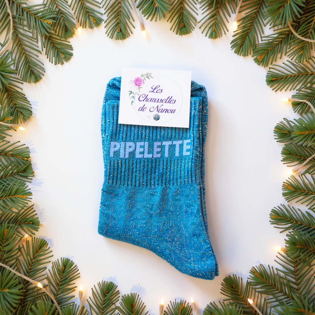 chaussette pipelette bleu canard