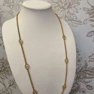Collier sautoir maille marine strass