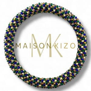 Bracelet Népalais Maison Kizo Motif Doré Vert et Bleu