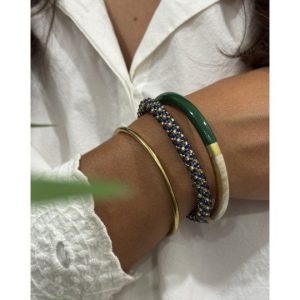 Bracelet Népalais Maison Kizo Motif Doré Vert et Bleu