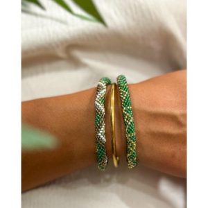 Bracelet Népalais Maison Kizo Motif Doré et Vert