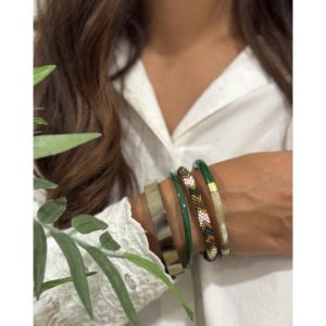 Bracelet Népalais Maison Kizo Motif Doré Marron et Vert