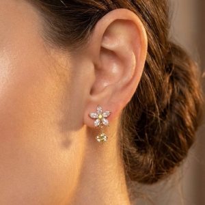 Boucles d&rsquo;oreilles fleur strass