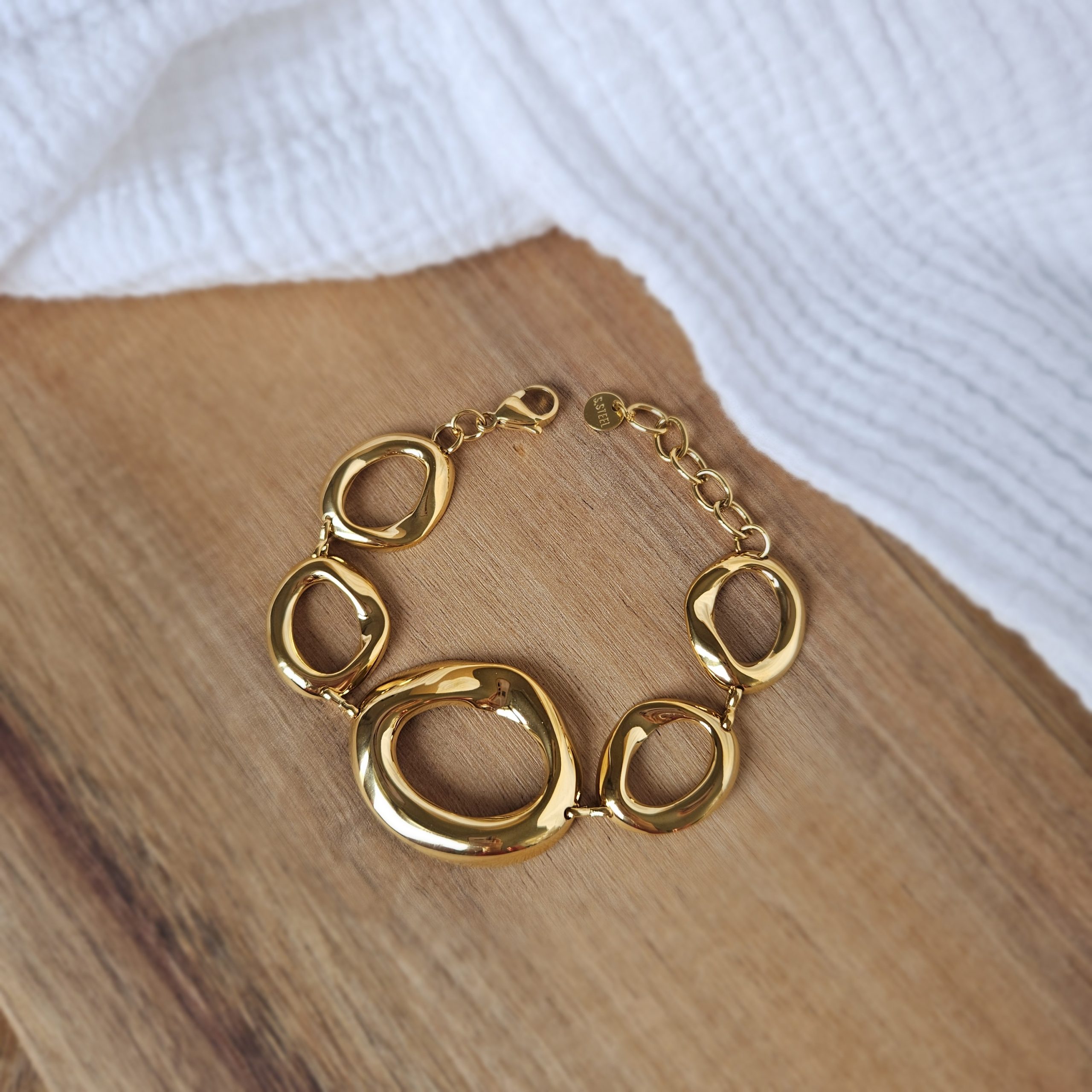 Bracelet cercles organiques doré