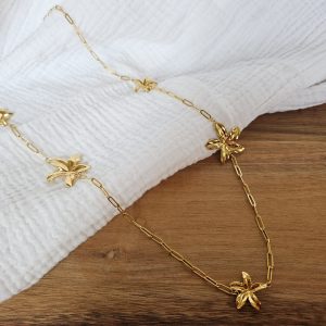 Collier sautoir fleurs doré