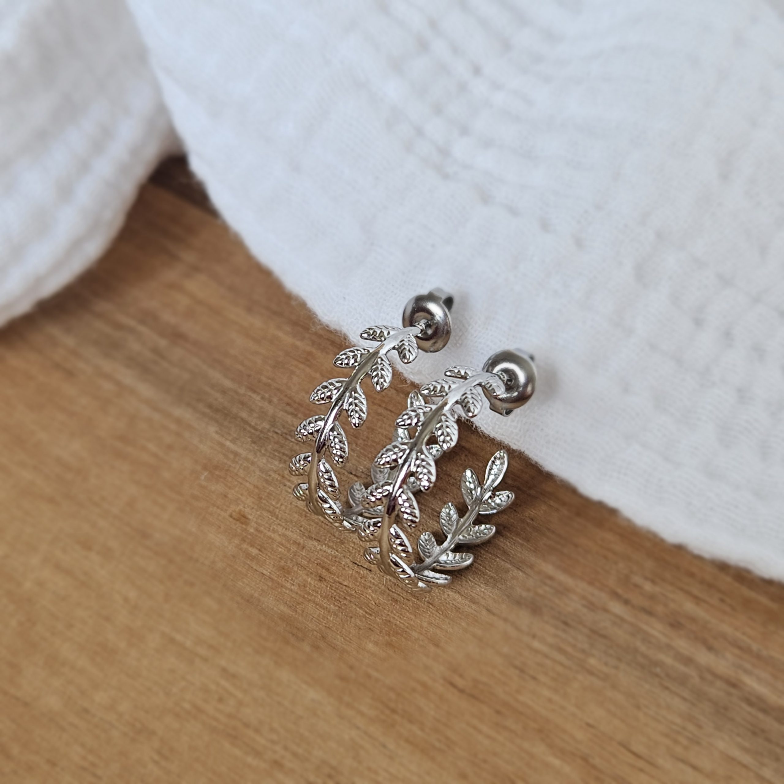 Boucles d'oreilles feuilles de laurier Argenté