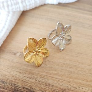 Bague grande fleur acier inoxydable