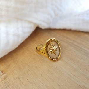 Bague étoile ovale acier inoxydable