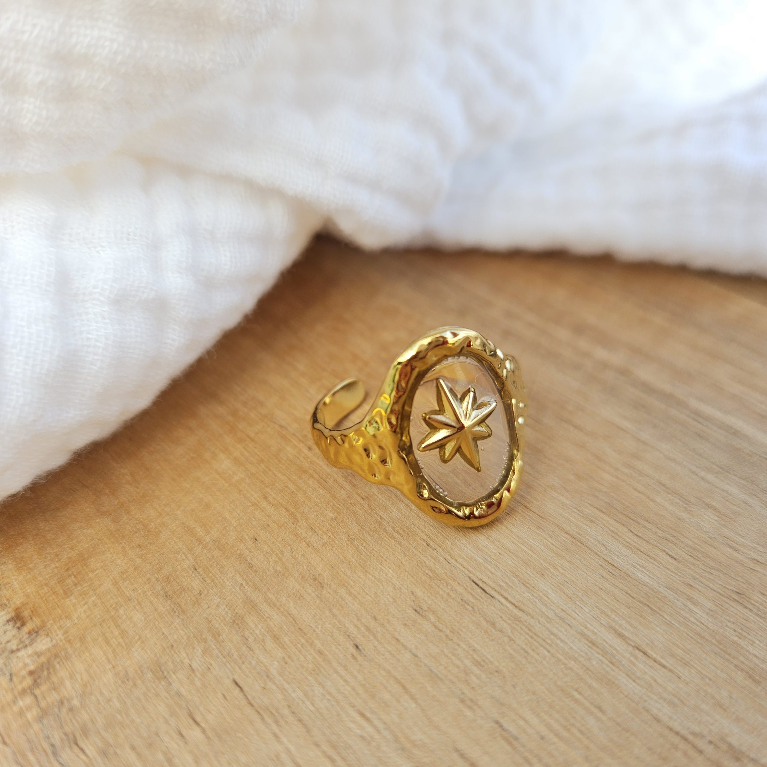 bague étoile doré acier