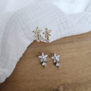 Boucles d&rsquo;oreilles fleurs à strass